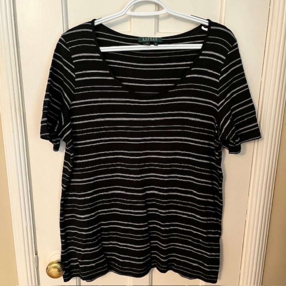 Lauren Ralph Lauren Black & White Striped Short Sleeve Tee